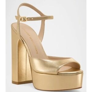 Stuart Weitzman Dayna Platform Sandals Bronze Gold Leather Sz 7.5 NEW